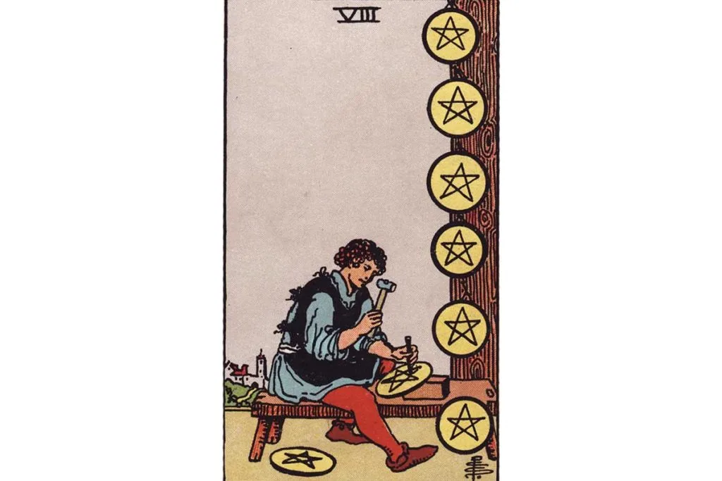 Eight of Pentacles Tarot Card Meaning Mastery & Dedication in Your Craft
